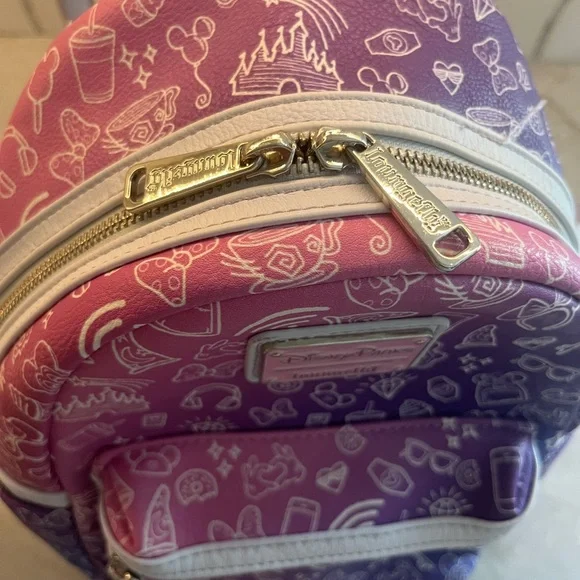 Loungefly Pink and Disney Purple Mini Backpack Whimsical Design - Picture 2 of 5